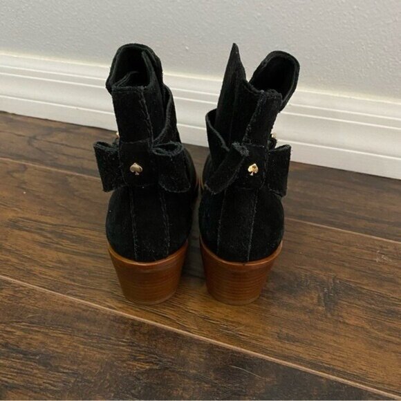 Kate Spade Taley Ankle Boot Black Suede Bow Boots Bootie Size 6 Stack Heel • - Picture 3 of 6